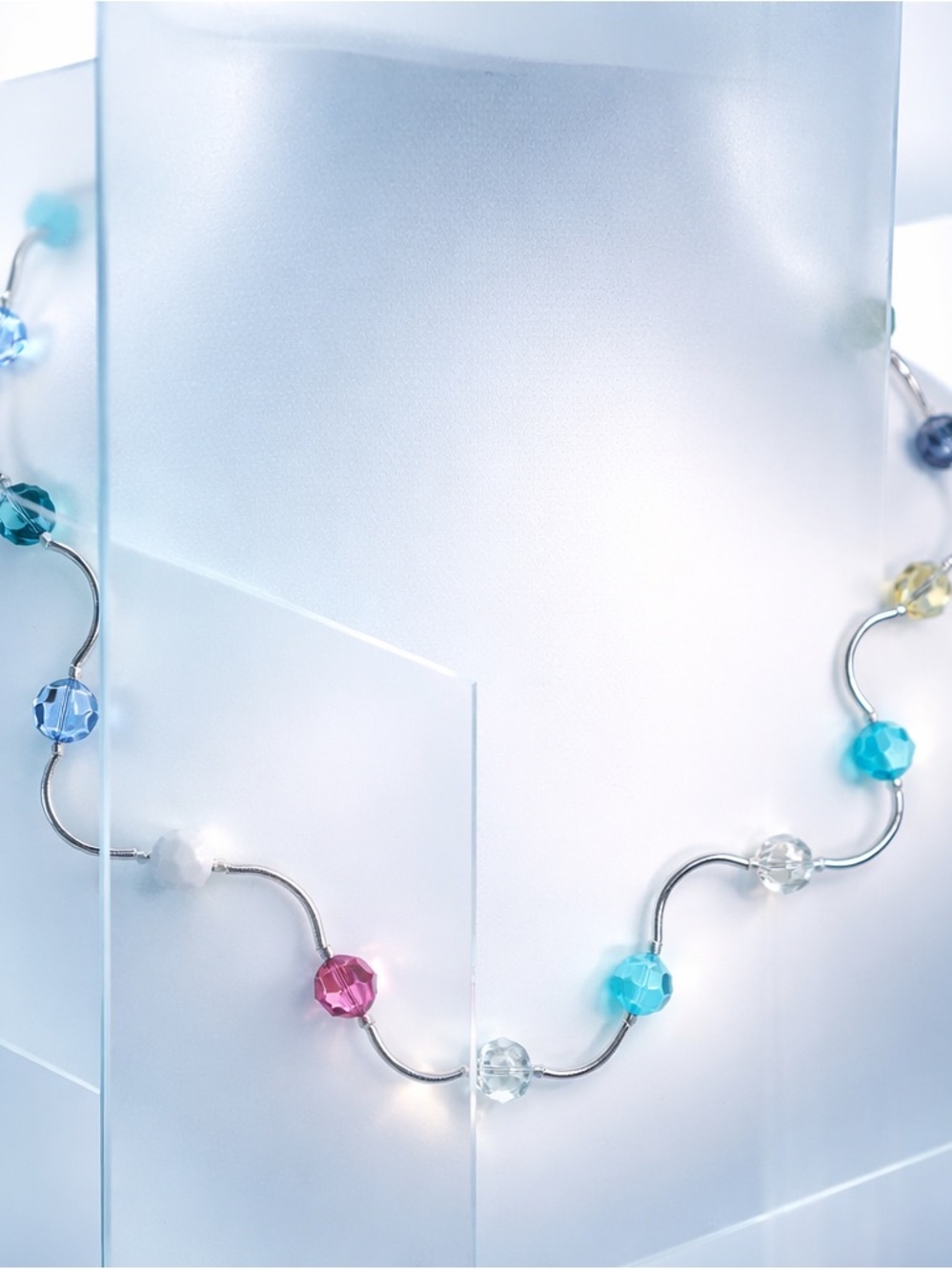 Swarovski Multicolor Faceted Bead Sterling Silver-Link Necklace - Women Jewelry